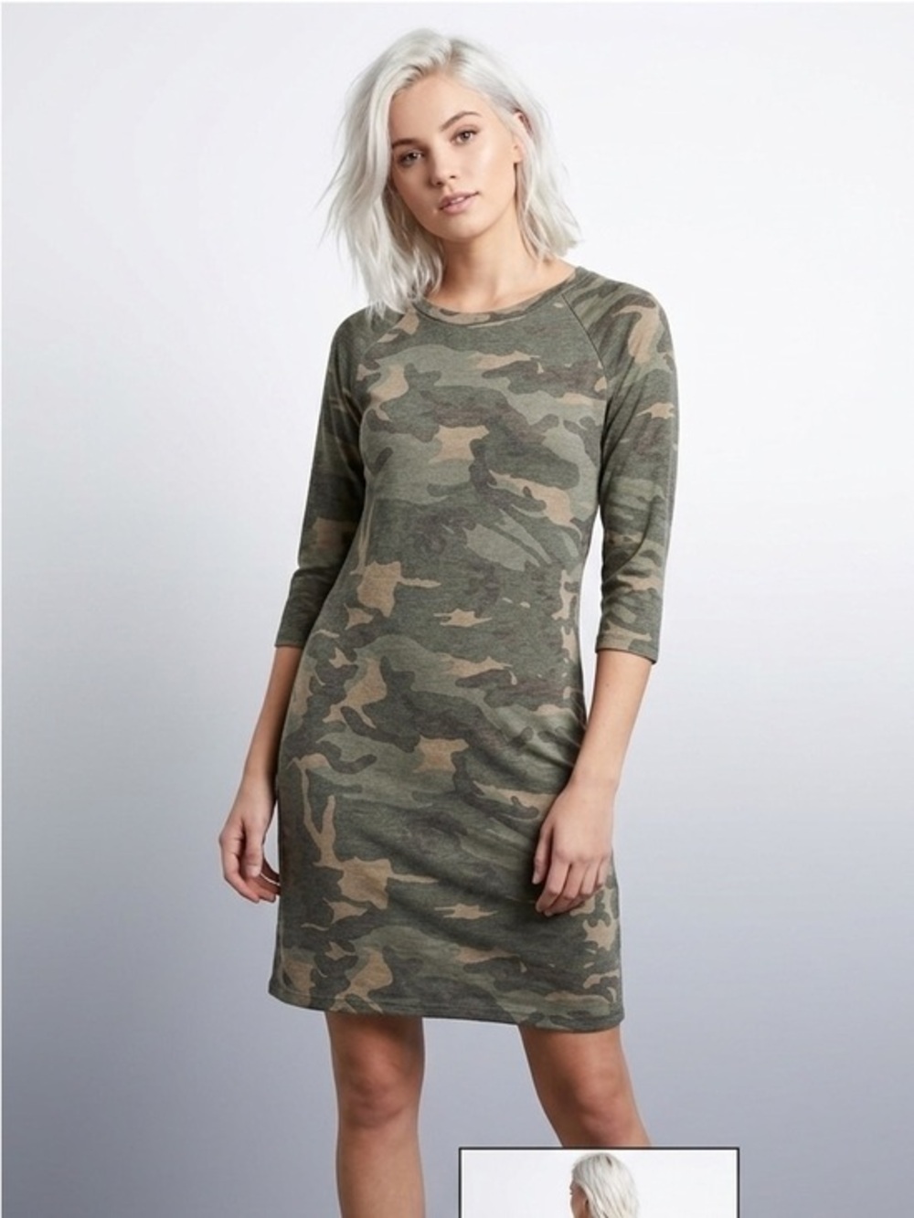 New Tresics Comfy Green & Tan Camo Crewneck Jersey Dress Size Small